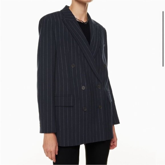 Aritzia Babaton Samuel Blazer Navy Pinstripe Preppy Academia Office Career - Picture 1 of 14